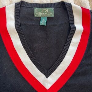 Ralph Lauren V-Neck Sweater with Red and White Accents